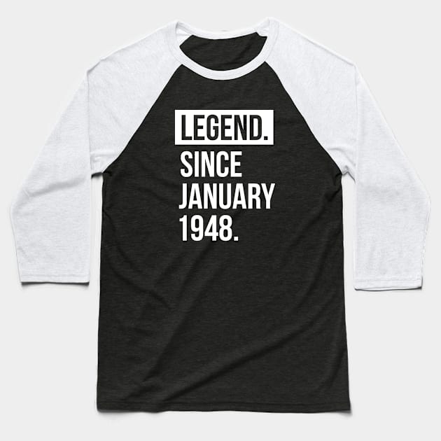 1948 January 71 years old birthday Baseball T-Shirt by hoopoe